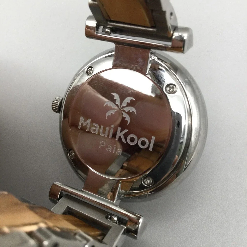 Maui Kool Paia Womens Watch 34mm Two Tone Wood Palm Tree New Battery 6.5